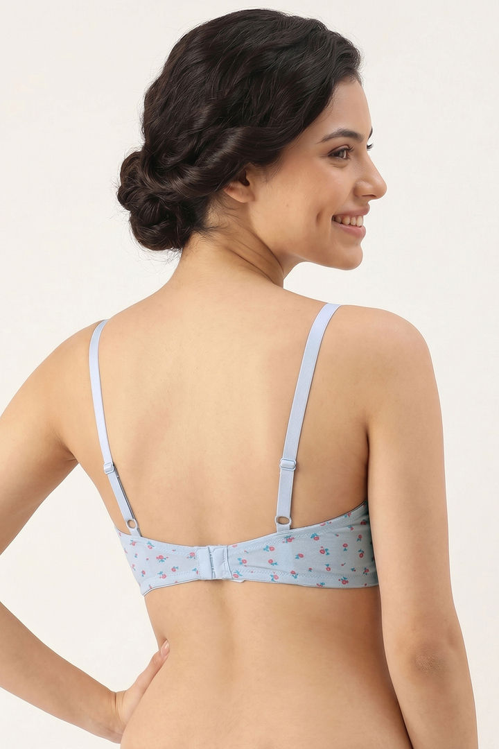 Zivame Padded Non Wired Medium Coverage Tshirt Bra - Blue Ditsy Floral — image 4